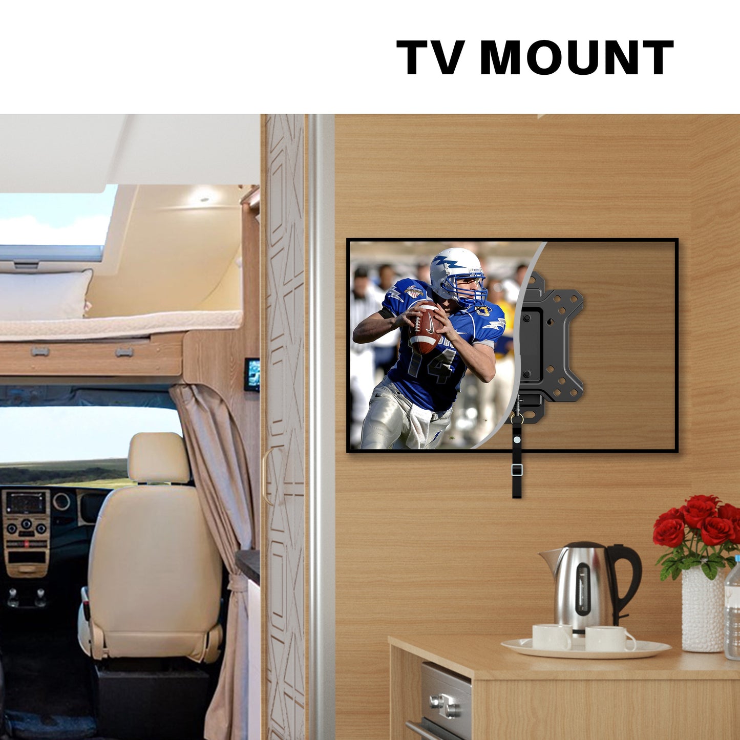 Mountliving Lockable RV TV Mount for Most 10-26 Inch LED, Flat Screen TVs RV Mount on Motor Home Camper Truck Marine Boat Trailer Full Motion TV Wall Mount up to 33 lbs VESA 100x100mm Easy One Step Lock
